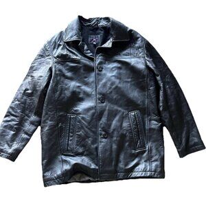 Vintage US Polo Assn Black Genuine Leather Jacket Men’s Sz XL Button Bomber